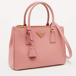Pre Owned Prada Light Pink Leather Medium Galleria Double Zip Tote