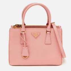 Pre Owned Prada Light Pink Leather Medium Galleria Double Zip Tote