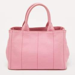 Pre Owned Prada Light Pink Canvas Logo Small Canapa Tote