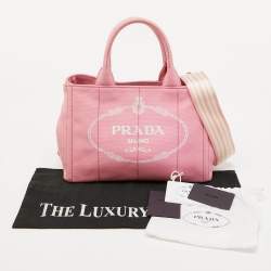 Pre Owned Prada Light Pink Canvas Logo Small Canapa Tote