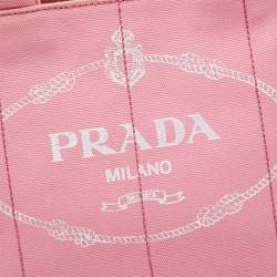 Pre Owned Prada Light Pink Canvas Logo Small Canapa Tote