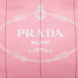 Pre Owned Prada Light Pink Canvas Logo Small Canapa Tote