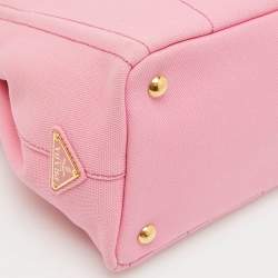 Pre Owned Prada Light Pink Canvas Logo Small Canapa Tote