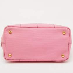 Pre Owned Prada Light Pink Canvas Logo Small Canapa Tote