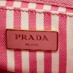 Pre Owned Prada Light Pink Canvas Logo Small Canapa Tote
