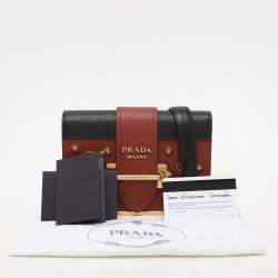 Pre Owned Prada Brick Red/Black Leather Astrology Celestial Cahier Crossbody Bag