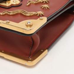 Pre Owned Prada Brick Red/Black Leather Astrology Celestial Cahier Crossbody Bag