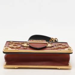 Pre Owned Prada Brick Red/Black Leather Astrology Celestial Cahier Crossbody Bag