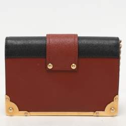 Pre Owned Prada Brick Red/Black Leather Astrology Celestial Cahier Crossbody Bag