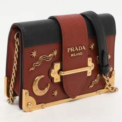 Pre Owned Prada Brick Red/Black Leather Astrology Celestial Cahier Crossbody Bag