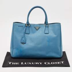 Prada Light Blue Saffiano Lux Leather Large Gardener's Tote