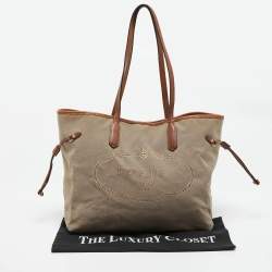 Pre Owned Prada Beige/Brown Logo Jacquard and Leather Shopper Tote