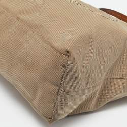 Pre Owned Prada Beige/Brown Logo Jacquard and Leather Shopper Tote