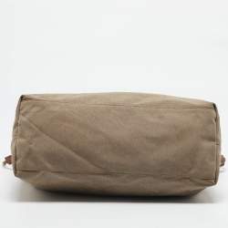 Pre Owned Prada Beige/Brown Logo Jacquard and Leather Shopper Tote