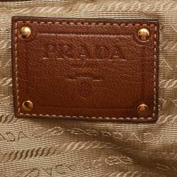 Pre Owned Prada Beige/Brown Logo Jacquard and Leather Shopper Tote