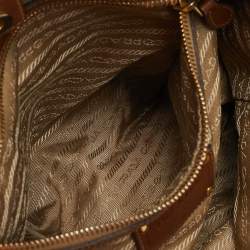 Pre Owned Prada Beige/Brown Logo Jacquard and Leather Shopper Tote