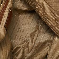 Pre Owned Prada Beige/Brown Logo Jacquard and Leather Shopper Tote