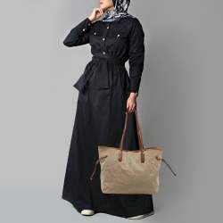 Pre Owned Prada Beige/Brown Logo Jacquard and Leather Shopper Tote