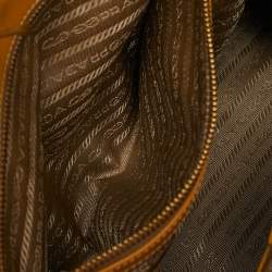 Pre Owned Prada Yellow/Beige Logo Jacquard and Leather Double Zip Tote