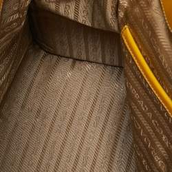 Pre Owned Prada Yellow/Beige Logo Jacquard and Leather Double Zip Tote