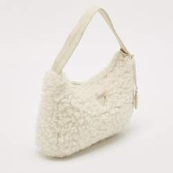 Prada White Wool Re-Edition 2000 Shoulder Bag