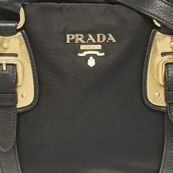 Prada Black Tessuto Nylon and Leather Satchel