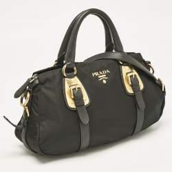 Prada Black Tessuto Nylon and Leather Satchel