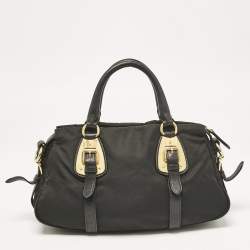 Prada Black Tessuto Nylon and Leather Satchel