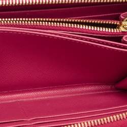Pre Owned Prada Pink Saffiano Metal Leather Logo Zip Continental Wallet