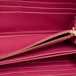 Pre Owned Prada Pink Saffiano Metal Leather Logo Zip Continental Wallet