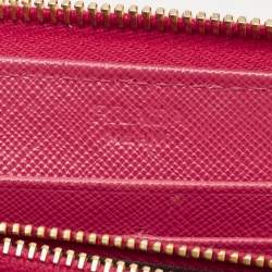 Pre Owned Prada Pink Saffiano Metal Leather Logo Zip Continental Wallet