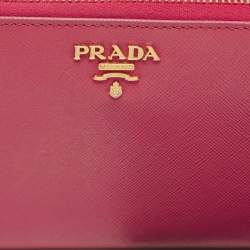 Pre Owned Prada Pink Saffiano Metal Leather Logo Zip Continental Wallet