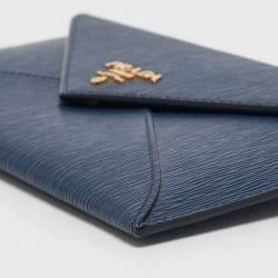 Prada Navy Blue Saffiano Move Leather Envelope Pouch