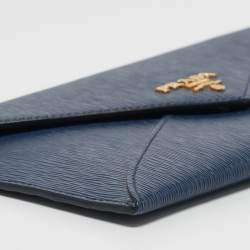 Prada Navy Blue Saffiano Move Leather Envelope Pouch
