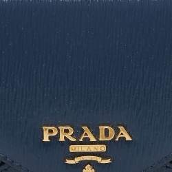 Prada Navy Blue Saffiano Move Leather Envelope Pouch