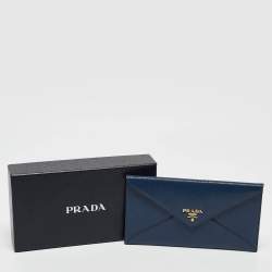 Prada Navy Blue Saffiano Move Leather Envelope Pouch