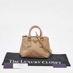 Prada Beige Saffiano Leather Micro Galleria Tote