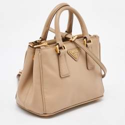 Prada Beige Saffiano Leather Micro Galleria Tote