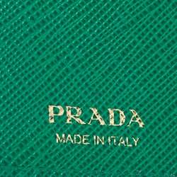 Pre Owned Prada Green Saffiano Leather Logo Flap Card Case