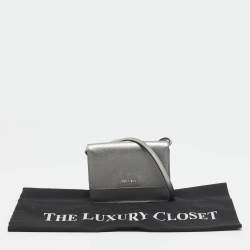 Pre Owned Prada Silver Saffiano Lux Leather Mini Flap Crossbody Bag