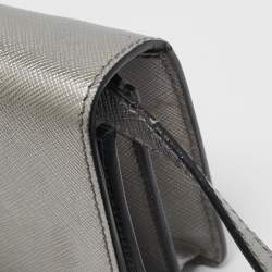 Pre Owned Prada Silver Saffiano Lux Leather Mini Flap Crossbody Bag