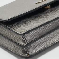Pre Owned Prada Silver Saffiano Lux Leather Mini Flap Crossbody Bag