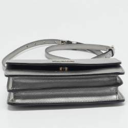 Pre Owned Prada Silver Saffiano Lux Leather Mini Flap Crossbody Bag