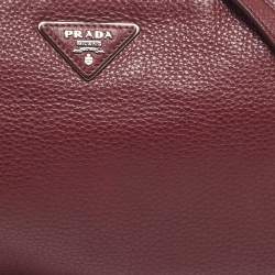 Pre Owned Prada Burgundy Leather Triangle Logo Crossbody Bag