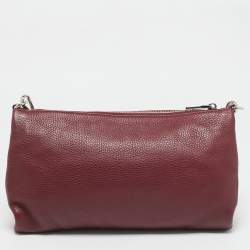 Pre Owned Prada Burgundy Leather Triangle Logo Crossbody Bag