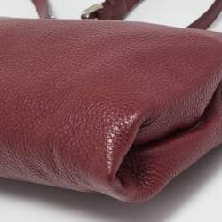 Pre Owned Prada Burgundy Leather Triangle Logo Crossbody Bag