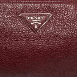 Pre Owned Prada Burgundy Leather Triangle Logo Crossbody Bag