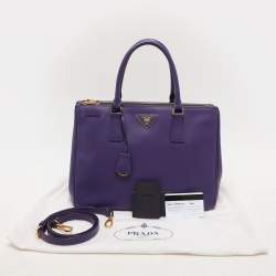 Prada Purple Saffiano Lux Leather Medium Double Zip Tote