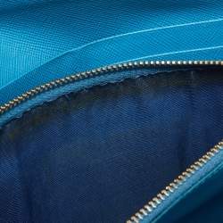 Prada Blue Saffiano Metal Leather Letter Continental Wallet