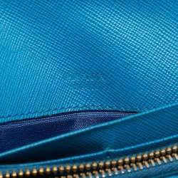 Prada Blue Saffiano Metal Leather Letter Continental Wallet